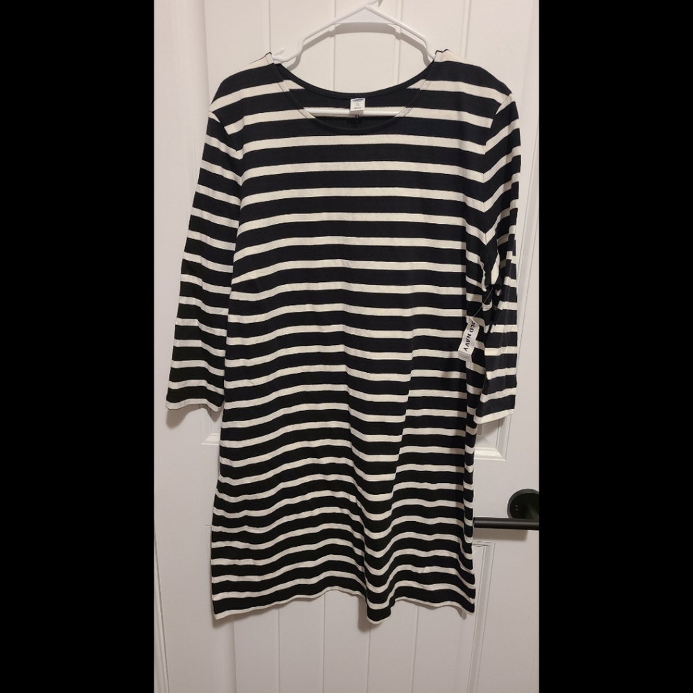 Old Navy striped cotton dress NEW black white XL nwt